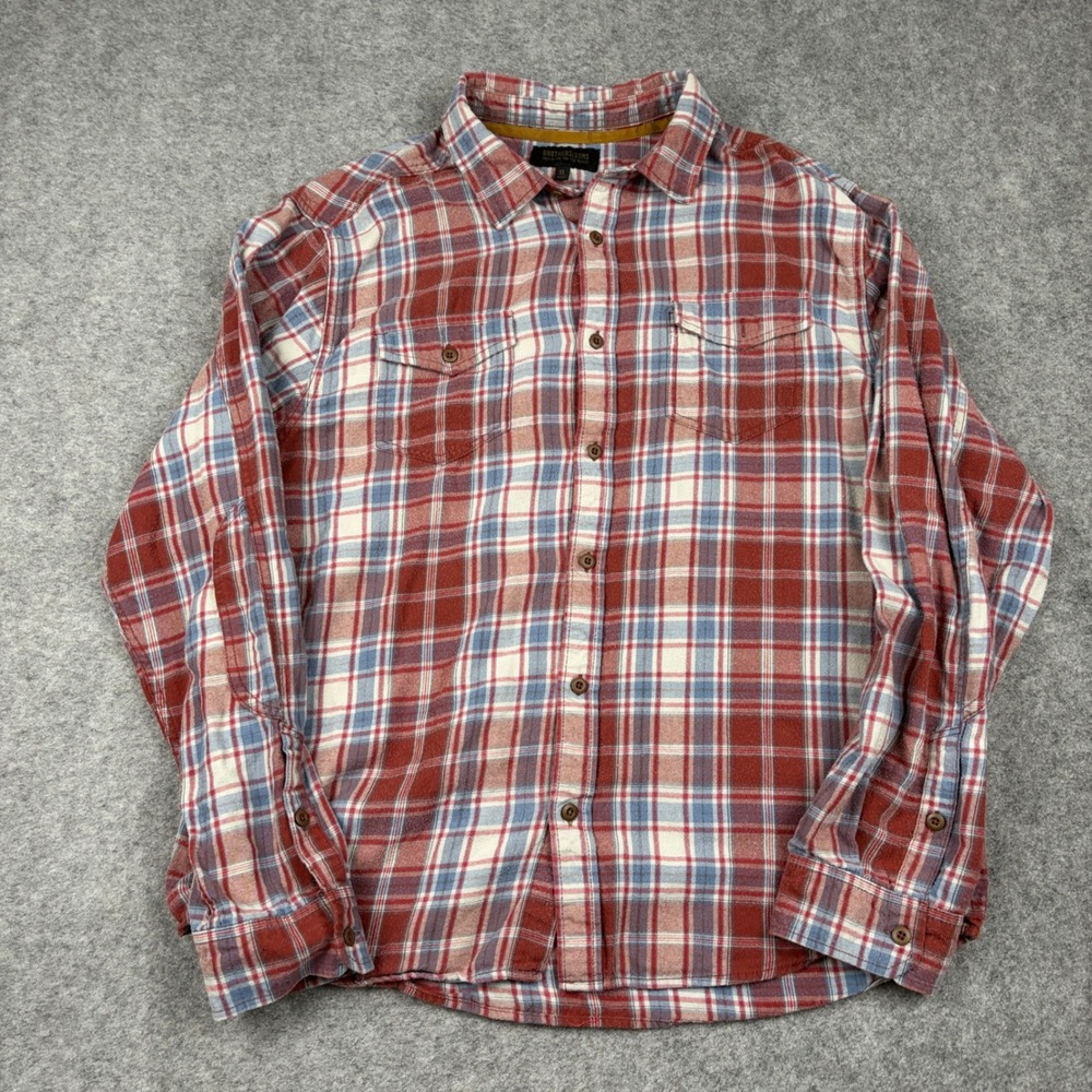 Brothers and Sons Flannel Shirt Mens Extra Large Red Blue Plaid Button Down